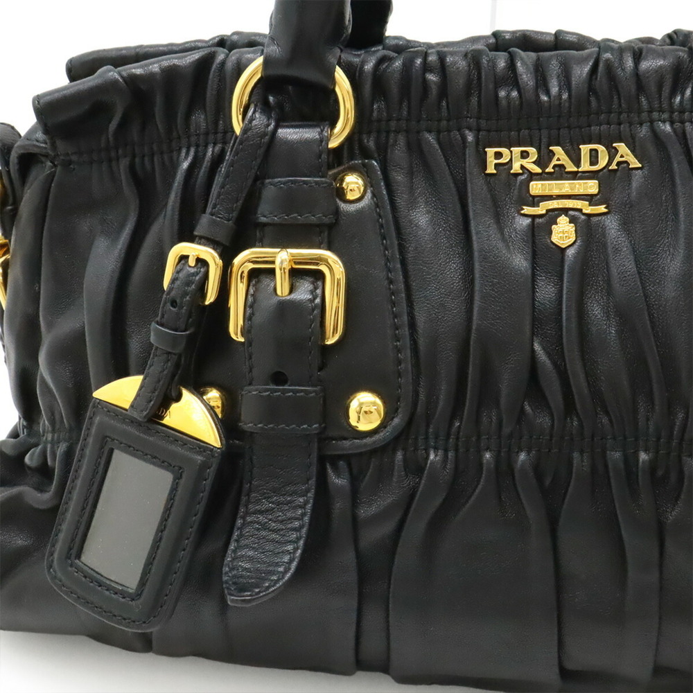 PRADA Gathered Handbag Shoulder Bag Leather NERO Black BN1407 - Picture 9 of 10